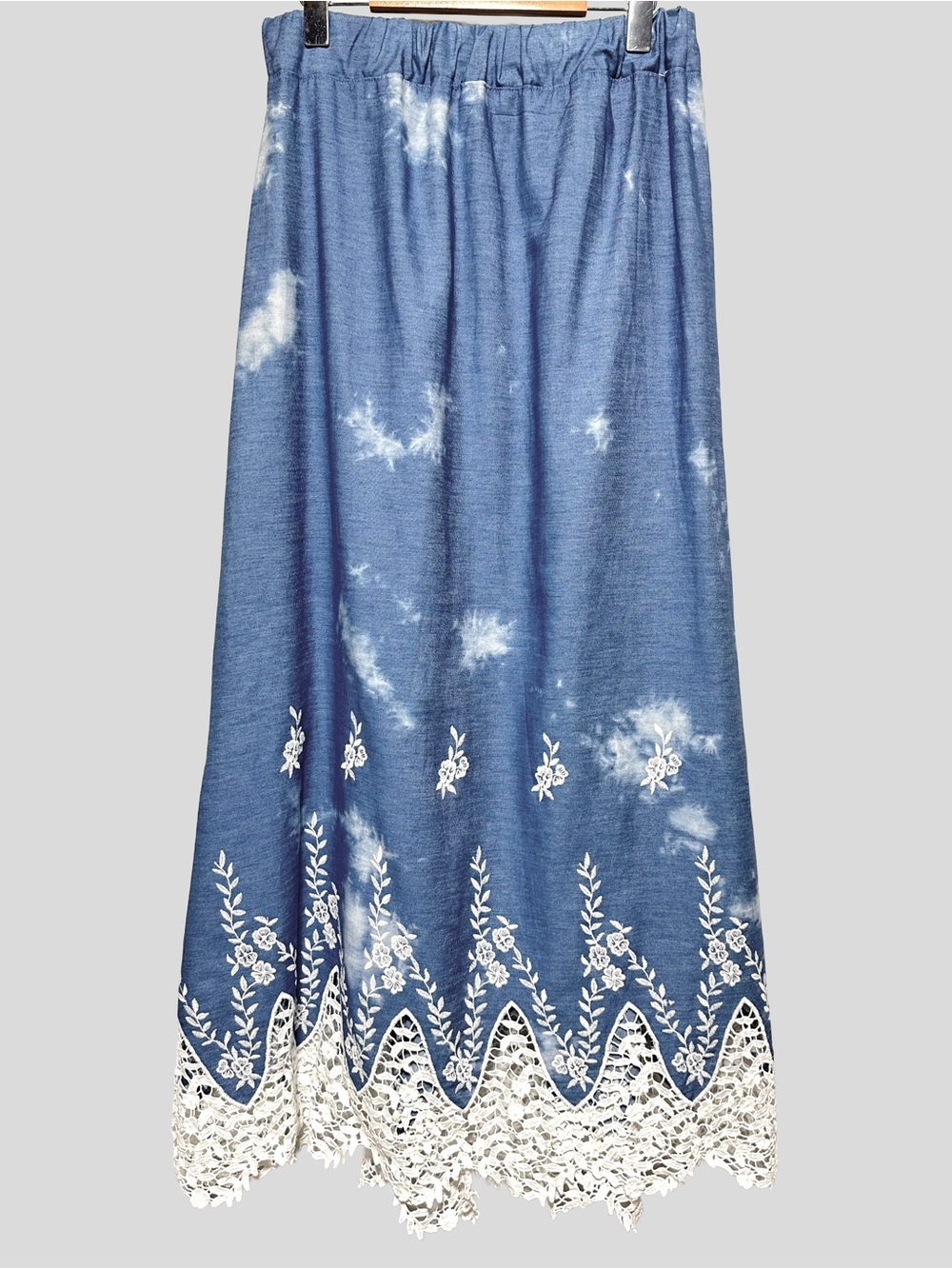 Boho Tie Dye Embroidered Lace Hem Maxi Skirt Handmade Cottagecore Prairie